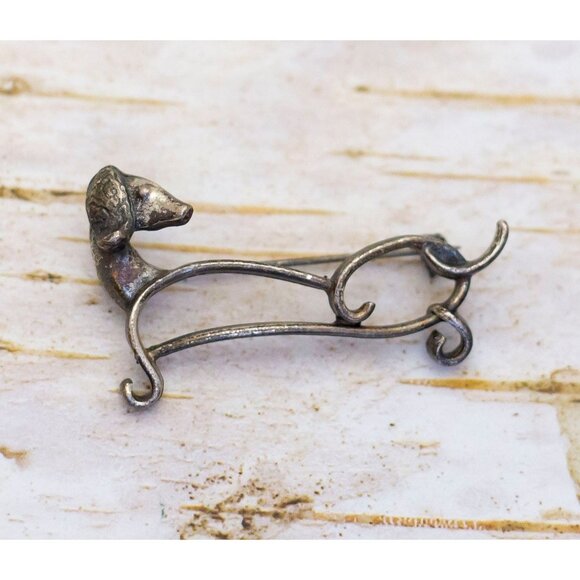 Vintage Silver Tone Abstract Dog Brooch - BX1 - Picture 1 of 2